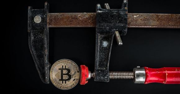 Blockchain - Black and Red Caliper on Gold-colored Bitcoin