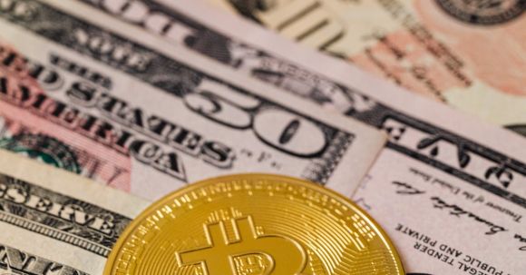 Stock Crypto - Gold Bitcoin Coin and Cash